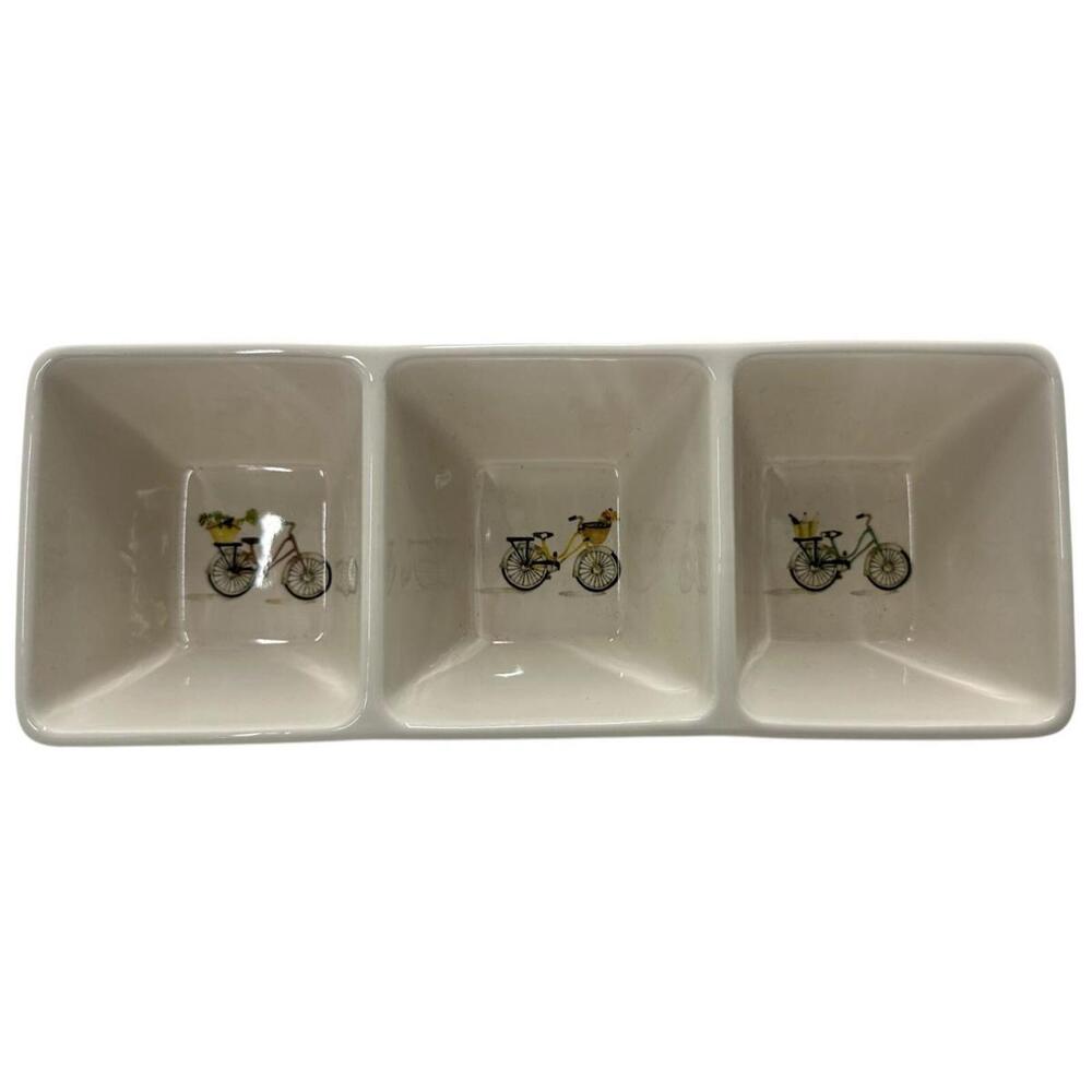 Rae Dunn Artisan Bicycle-Themed Divided Stoneware Dish